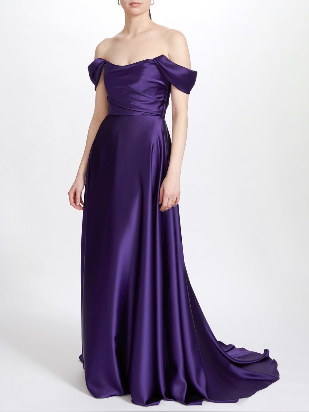 Amsale Off the Shoulder Evening Gown in Amethyst, hemmed